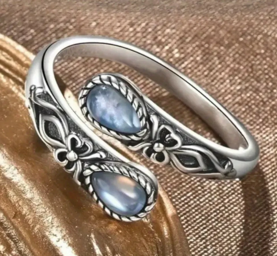 💎💎💎 ANELLO DONNA PIETRE DURE. ARGENTO INDIANO E PIETRA DI LUNA. REGOLABILE💎 - Immagine 2 di 4