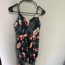 Women’s Multicolor Floral Ruffle Flutter Short Sleeve Round Neck Midi Dress M