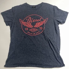 Diesel Shirt Womens XL SS Blue Smile in Life T Shirt More Noize