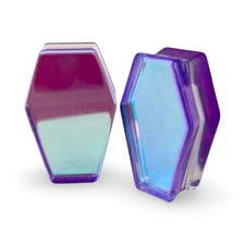Purple/Aqua Iridescent Coffin Shaped Double Flared Glass Plugs (PG-551) gauges