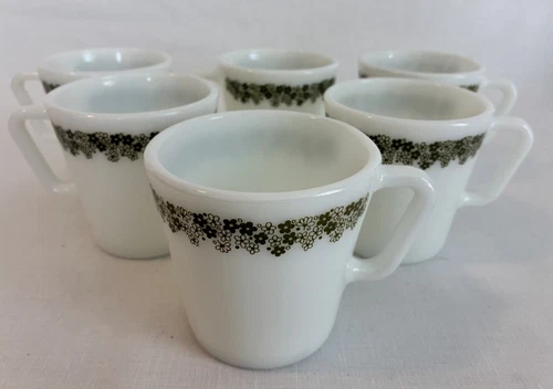 6 Vintage Pyrex Spring Blossom Crazy Daisy 10 Ounce Coffee Tea Mugs Cups