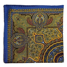 Gold Geometric Floral Silk Pocket Square (Hand-Rolled in England)