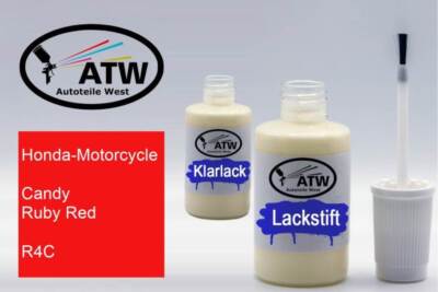 Honda Motorcycle, Candy Ruby Red, R4C, 20ml Lackstift + 20ml Klarlack - Set