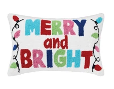 MERRY AND BRIGHT Hooked CHRISTMAS Throw Pillow C44462005 NEW! C&F Enterprises
