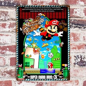 SUPER MARIO BROS 3 POSTER ART Metal Print Tin Sign Retro Gaming Arcade 8bit Nes