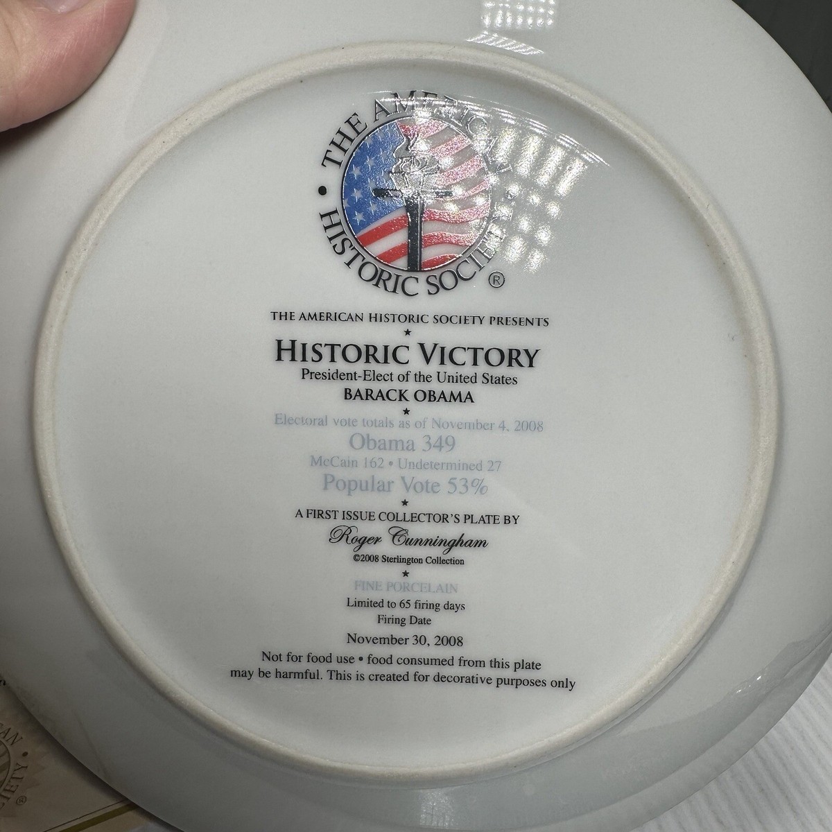 NEW President Barack Obama Historic Victory Collectible Plate with