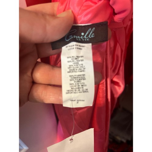 Camille La Vie Orange and Pink Asymmetrical Halter Gown - Picture 5 of 5
