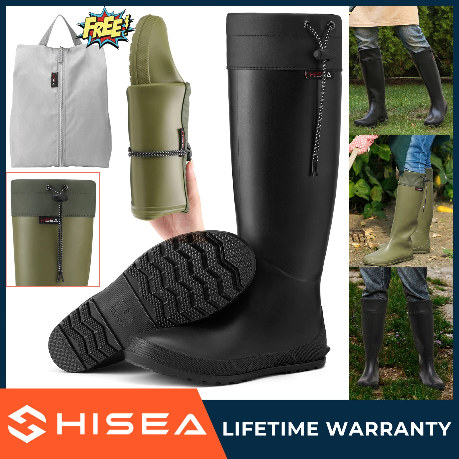 HISEA Women Tall Rain Boots Waterproof Lightweight Garden Barn Mud Work Wellies
Opens in a new windo