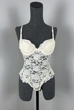 Vintage Lily of France Ivory Lace Ruffle Floral Lingerie Teddy Bodysuit Sz 34 B