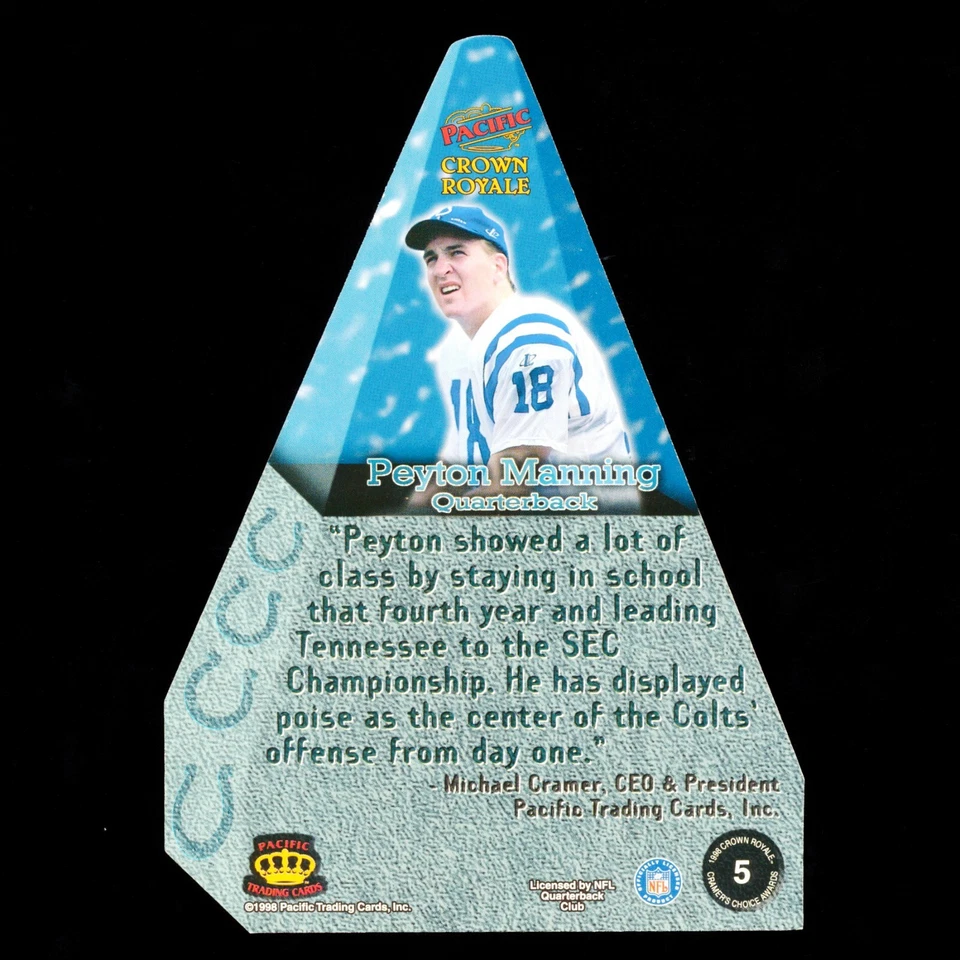 PEYTON MANNING 1998 Crown Royale Jumbo Cramers Choice Awards novato radiocontrol #5  Foto 2 de 2