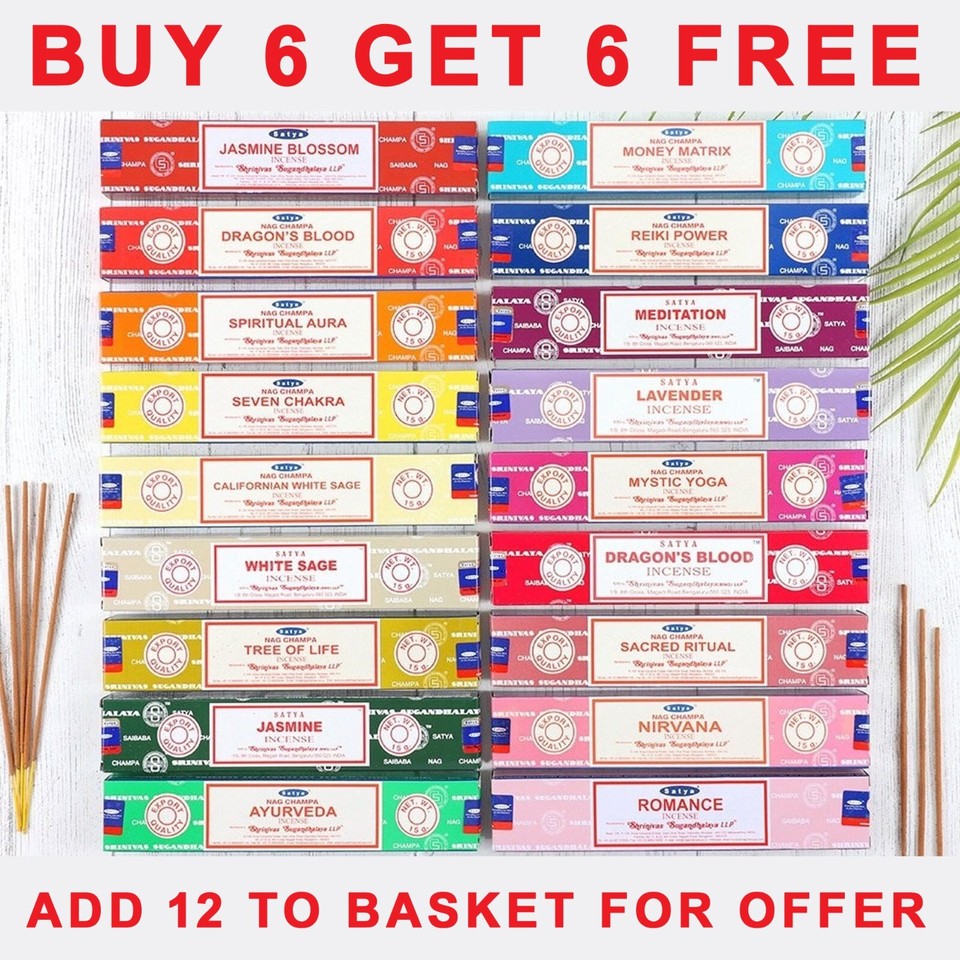 Product photo 3 of 5 — SATYA INCENSE STICKS Genuine NAG CHAMPA 15g Packs Mix Scents Joss Insence