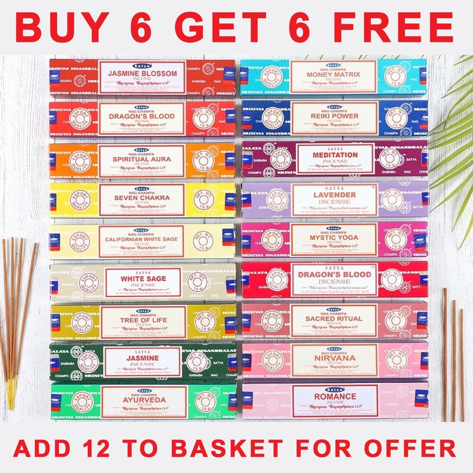SATYA INCENSE STICKS Genuine NAG CHAMPA 15g Packs Mix Scents Joss Insence - Image 3 of 4