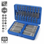 50Pcs Extra Long Security Bits Hex Star Torx Spline Flat Screwdriver Bit Set