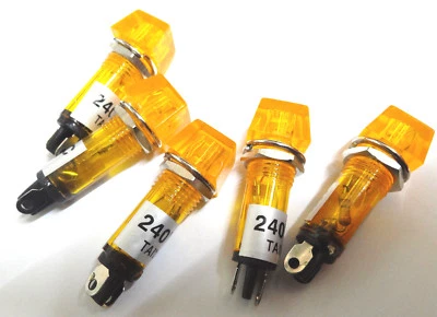 5x Neon Indicator Amber Mains with metal fixing nut orange 220V-240V F148 lamp - Image 1 of 3