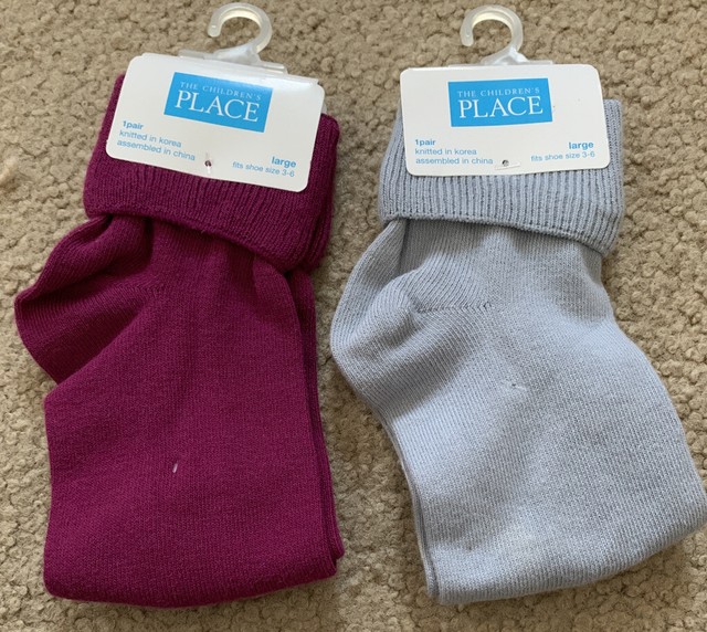 NEW Children’s Place Girls Socks, 2 Pairs, Size Large, Burgundy And