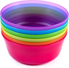 Kids Plastic Dinnerware Set of 6 Multi Color Bowls - Reusable, Bpa-Free, Dishwas