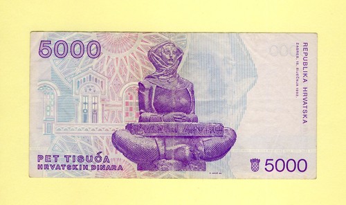 CROATIA HRVATSKA 5000 DINARA 1992 P-24a VF++ - Picture 2 of 2