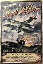 8x12 Tin Sign airplane Royal Air Force submarine vintage door wall poster plaque