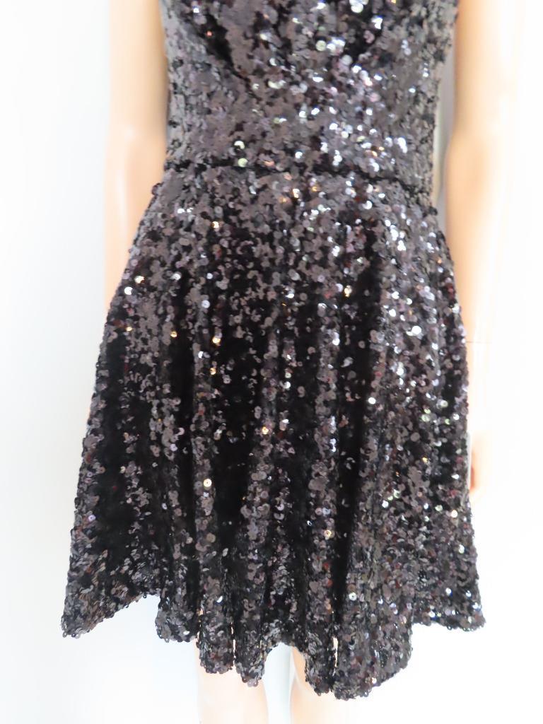 NWT Dolce & Gabbana Black Sequin Flared Cross-Back Mini