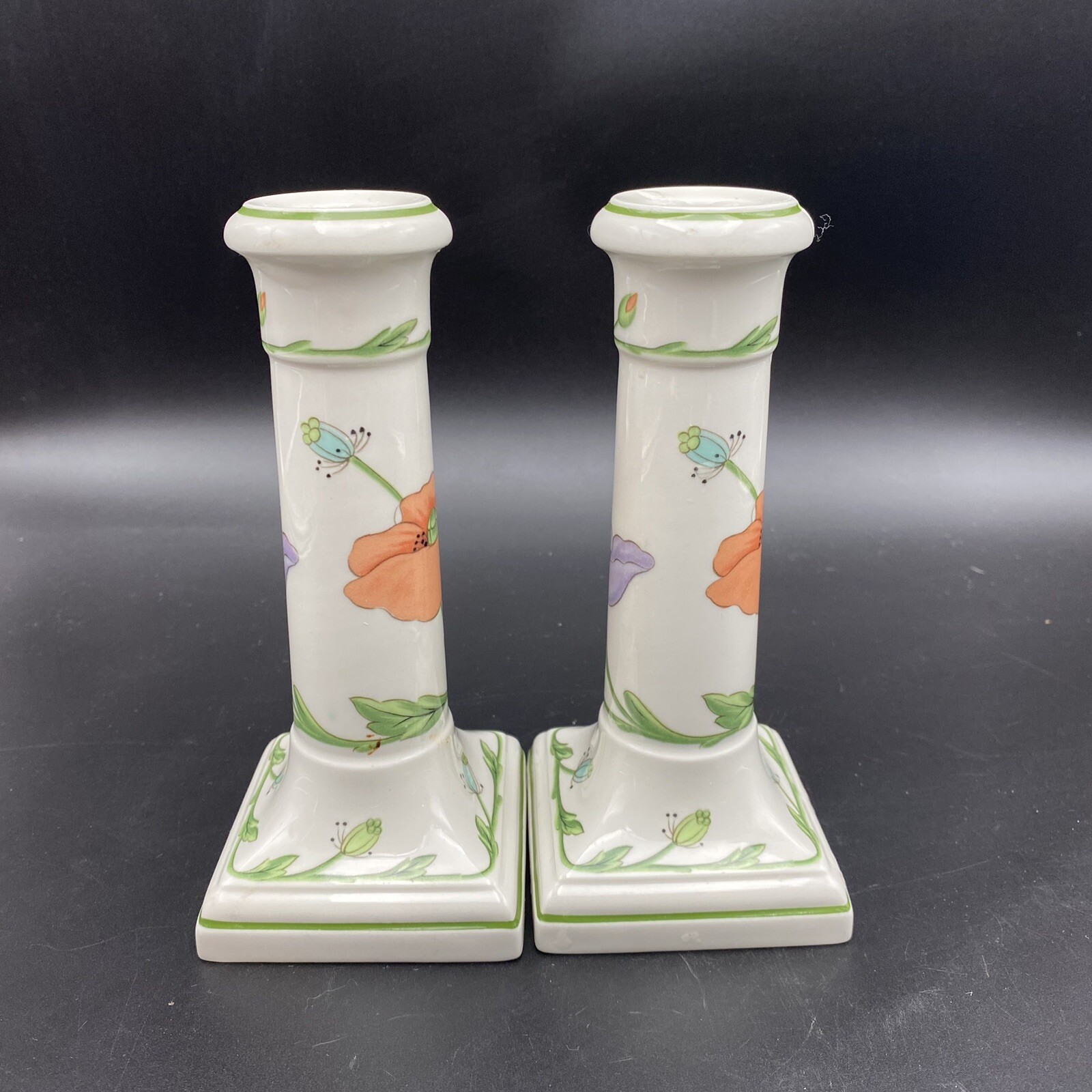 Vintage Villeroy & Boch Germany Amapola Orange Green Candlestick Holder