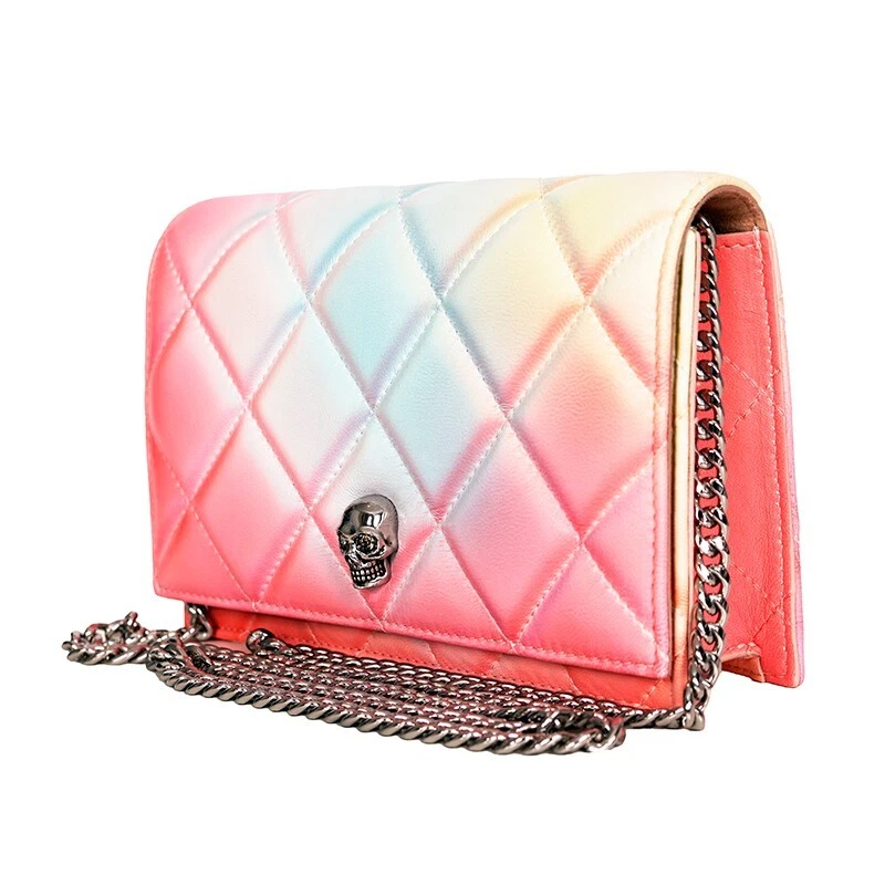 ALEXANDER MCQUEEN NUOVA BORSA A TRACOLLA ALEXANDER MCCHEEN rosa degradata OMBRA in pelle trapuntata teschio $1.290