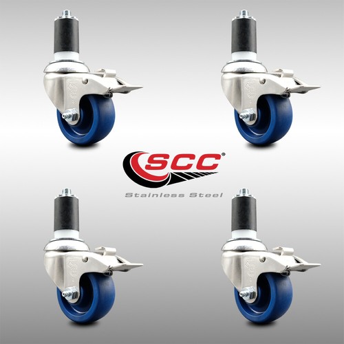 3.5 Inch 316SS Solid Poly Swivel 1-5/8 Inch Expanding Stem Caster Set Lock Brake - Picture 2 of 5