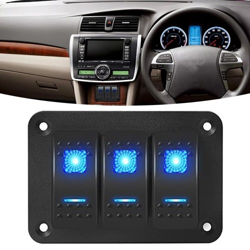 3 Gang Rocker Switch Panel for Boats 12V Waterproof with Blue LED Lights - Picture 3 of 12