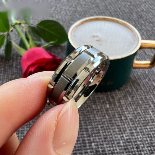 8MM Men Women Tungsten Carbide Ring Brick Pattern Brush Band Comfort fit Ring - Picture 2 of 8