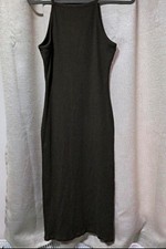 Atmosphere Khaki Cotton Ribbed Bodycon Round Neck Strappy Long Dress UK 14