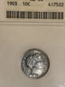 1903 Barber Dime Old Anacs Soapbox AU 50