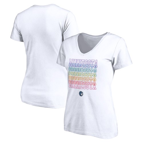 Women's White Minnesota Lynx Wordmark Pride V-Neck T-Shirt
