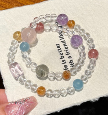 Natural Clear Crystal Multi Color 6mm Double Wrap Stretch Bracelet Gift
