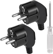 Eurostecker 250V 16A  Schutzkontakt Kabel 8-10mm Schwarz 2 Stück