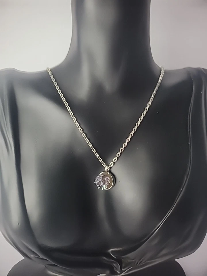 Vintage Silver Tone Chain Necklace Silver Tone Purple Drusy Pendant Jewelry - Image 3 of 4