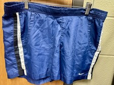 Vintage 90 s Nike Navy Blue Nylon Track Athletic Shorts with Stripes Size Small