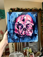 Pink and Purple Skull Acrylic Original Painting - 10x10 Canvas UNFRAMED Artwork