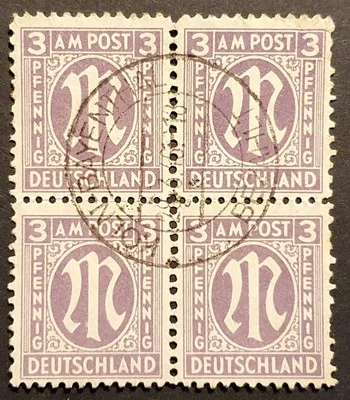Germany Stamps 1945 Allied Military Post 3pf P11.5 x 11 Block of 4 Used SGA17b - Image 1 of 2