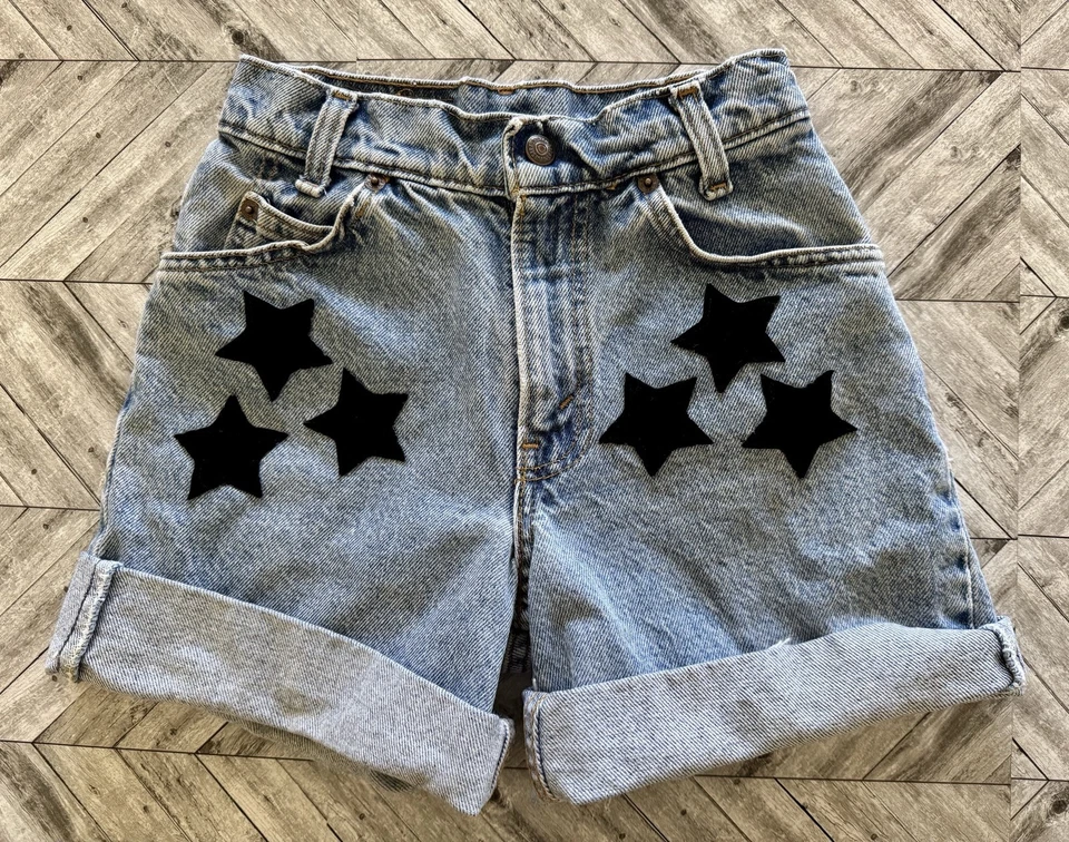 VTG Levi’s 560 Shorts Girls 11 Blue Denim Orange Tab Outdoor Cowgirl Stars Y2K - Image 2 of 4