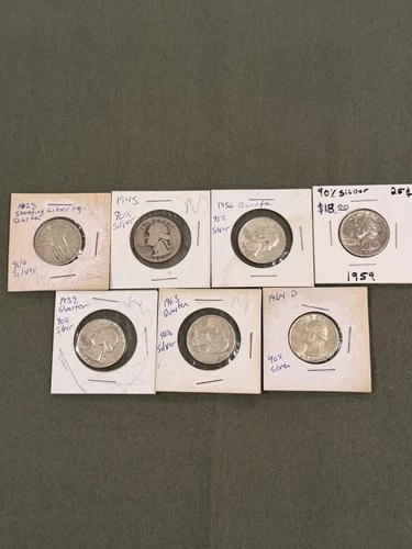 US Quarter Collection: 1925-1964 Standing Liberty, Washington, 90% Silver Lot