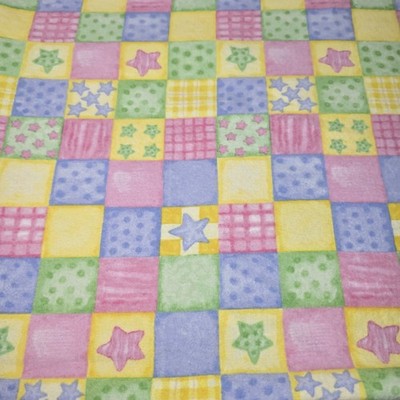 Pastel Patchwork Stars Flannel Fabric Pink Yellow Green 44'' x 2 Yards