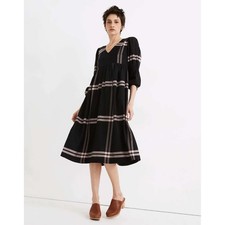 MADEWELL | Plaid Empire Midi Dress Women 8 Black Pink Wisteria Dove Sold Out