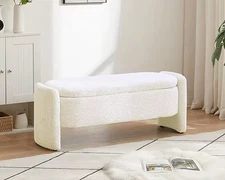 Large Storage Ottoman Bench with Lamb Fleece Fabric for Bedroom and Living Room