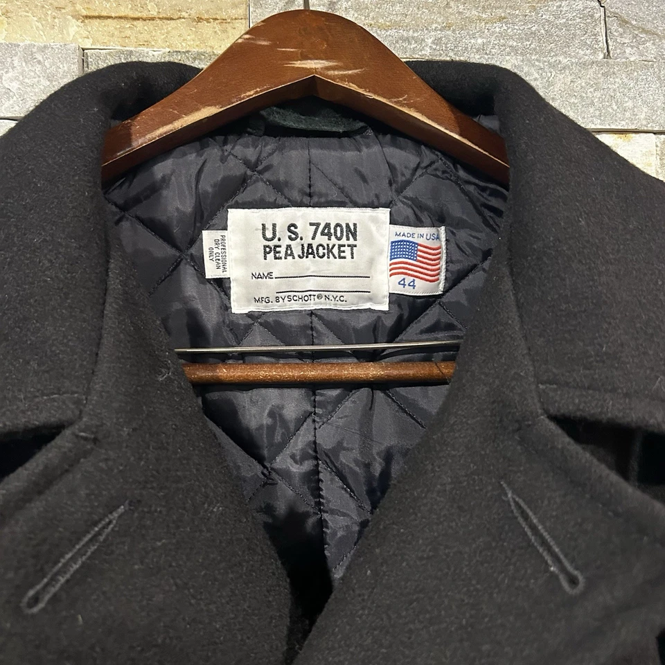 VTG Schott US 740N Pea Jacket Coat Mens 42 Black Wool Quilted Lined USA Made - Image 2 of 4