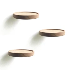 Set of 3 Modern Beechwood Floating Shelves Wall Mount Round 5.9" Holds 15kg