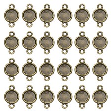 50 Pcs Round Blank Pendant Trays, 8mm Bezels Connector Settings, Bronze