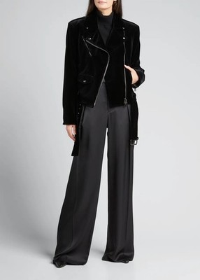 $3290 NWT Tom Ford Velvet Moto Jacket Women Black 36 IT Italy