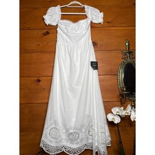 NWT Lulus Sweet Sunlover White Embroidered Off-the-Shoulder Midi Dress Summer M
