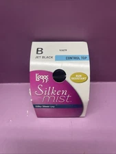 1 Pair L'eggs Silken Mist Pantyhose Jet Black 93870 Control Top Silky Sheer Sz B