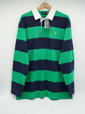 Polo Ralph Lauren Rugby Shirt T-shirt Iconic XL Green blue Striped 3250G - Image 1 of 4