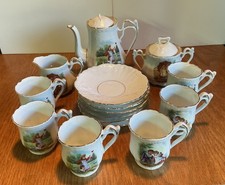 Antique Childs Tea Set 17-pc Germany  Children Flowers Gold Trim cups saucers